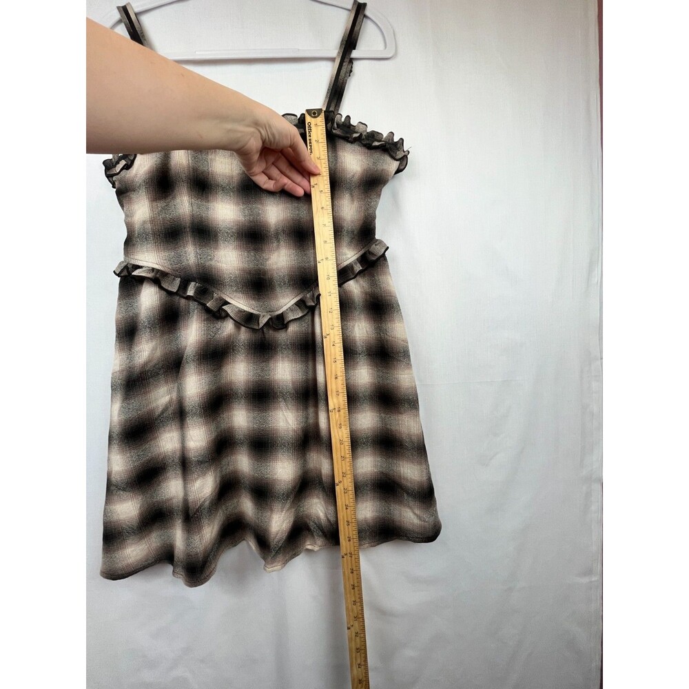 Heart & Heels Mini Dress Womens JR Size Large Brown Taupe Plaid Sleeveless Y2K - Picture 6 of 12